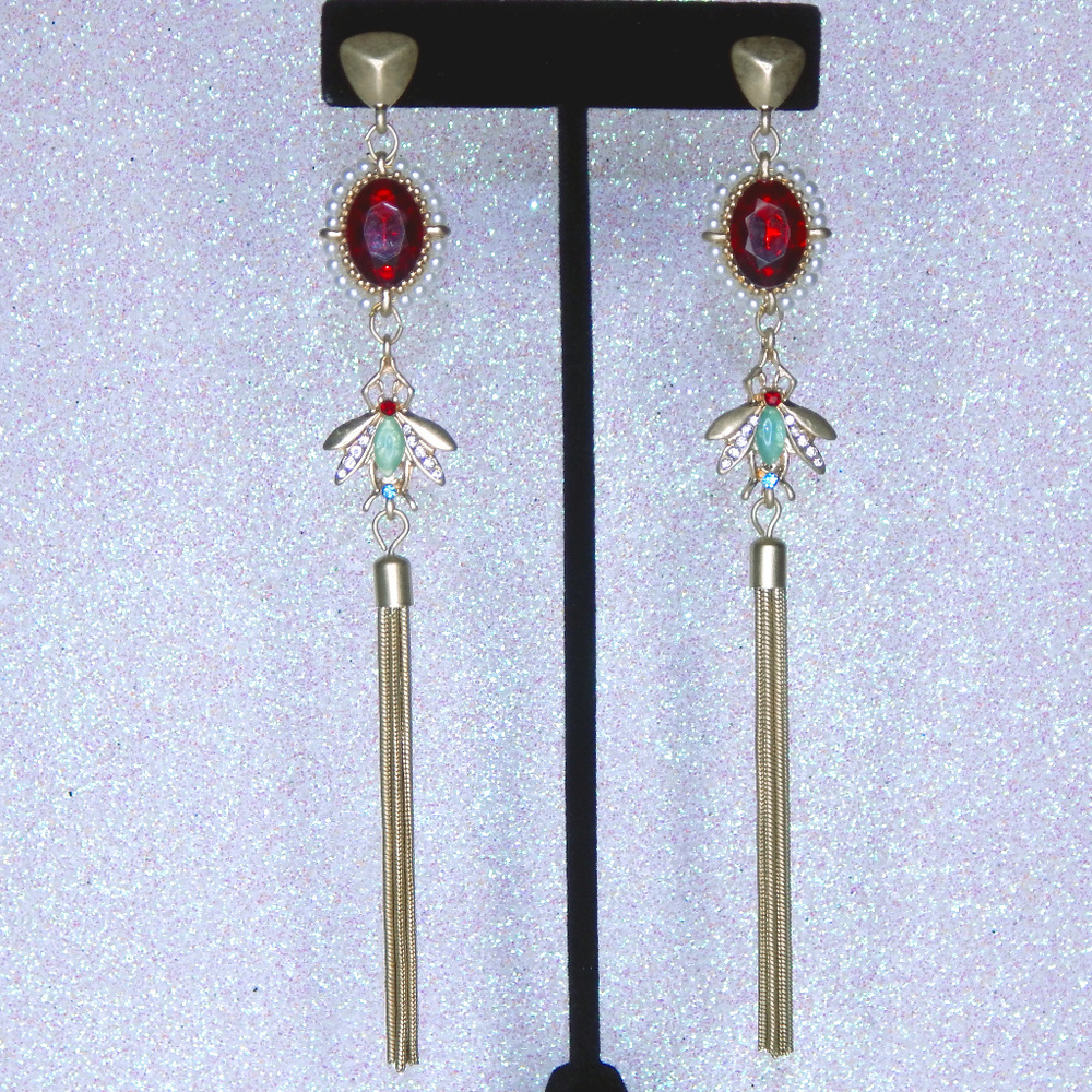 Dragonfly Tassle earrings with Ruby accent